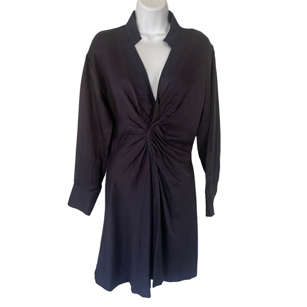 Sandro Celia Navy Blue Twist Front Linen Blend Mini Dress Marine 36 Small New - Picture 3 of 12
